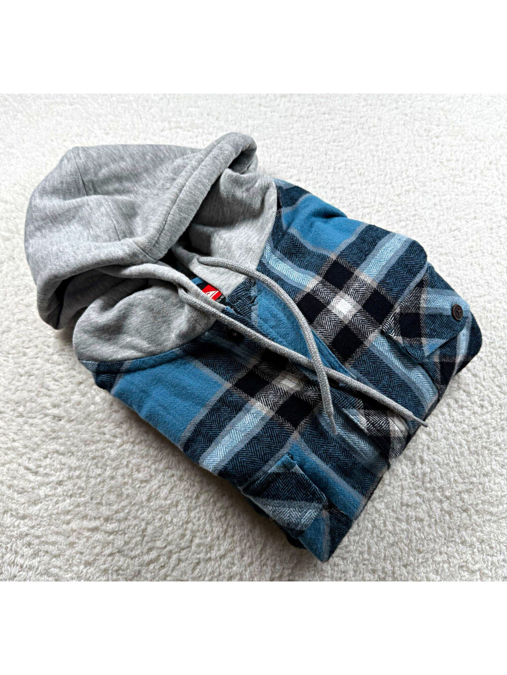 Quiksilver Mens M Hooded Flannel Shirt Blue Plaid Cotton Button Up Surf Skate